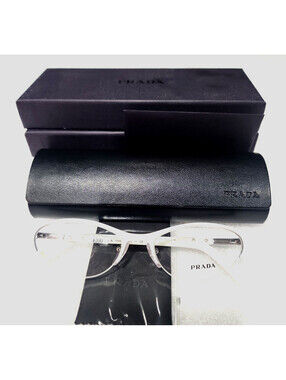 PRADA VPR54P LAR 101 Sm White Oval Cat Eyes Eyeglasses 51-17 135 Box Case